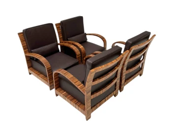 Four Art Deco Lounge Chairs with Leather Cushions France, 1930s